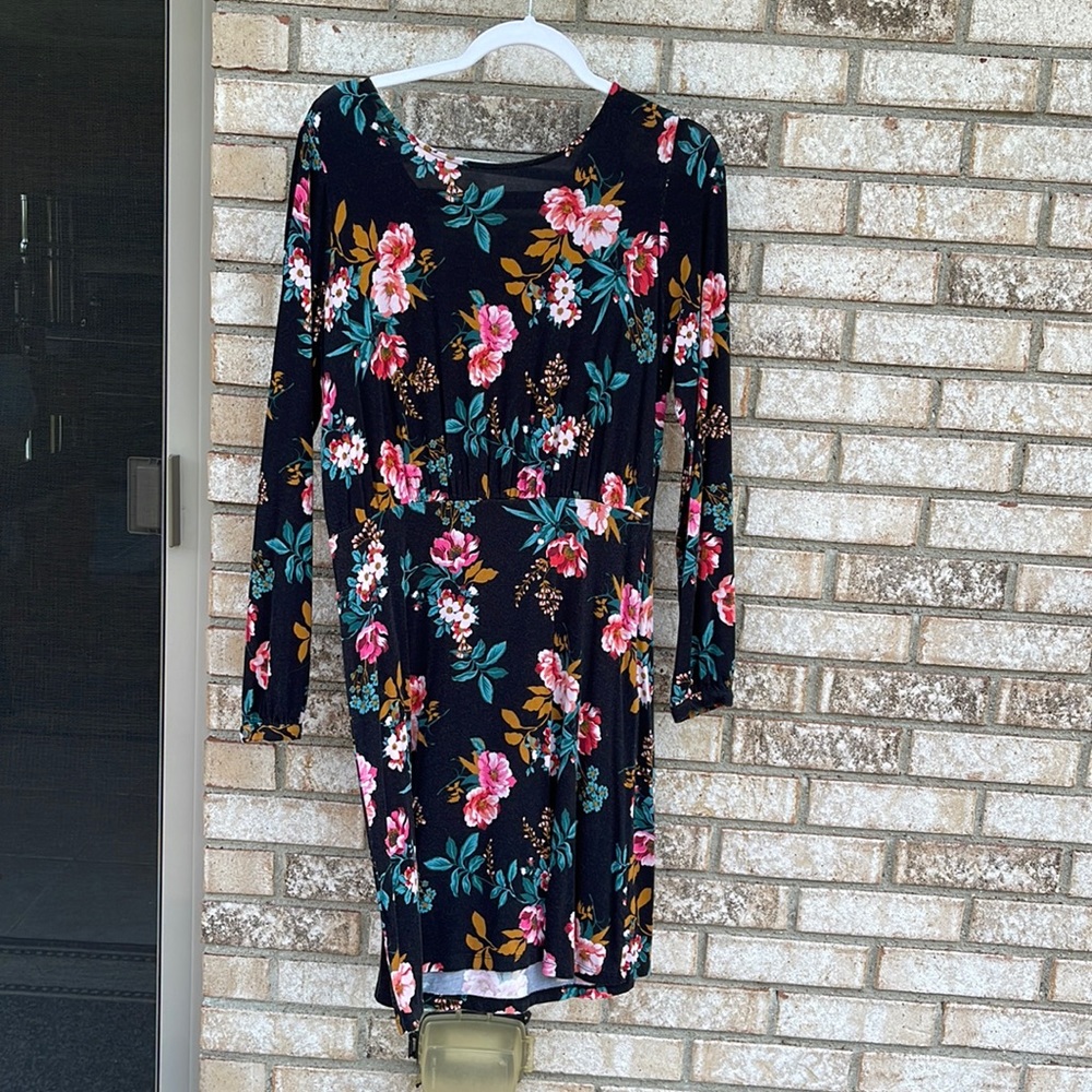 Loft black long sleeve with floral print dress size 4